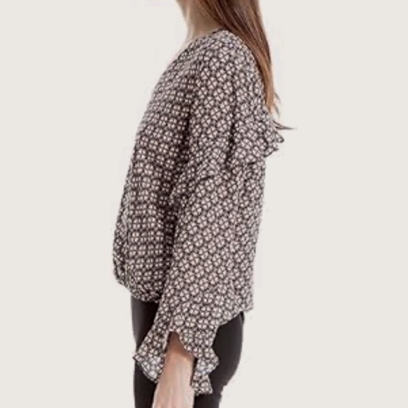 Max Studio Floral Ruffle Sleeve Faux Wrap Blouse - Picture 9 of 10